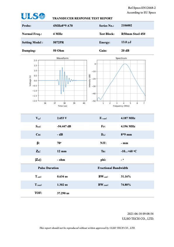 Rigor 70° 4MHz Angle Transducer Probe – Made In USA